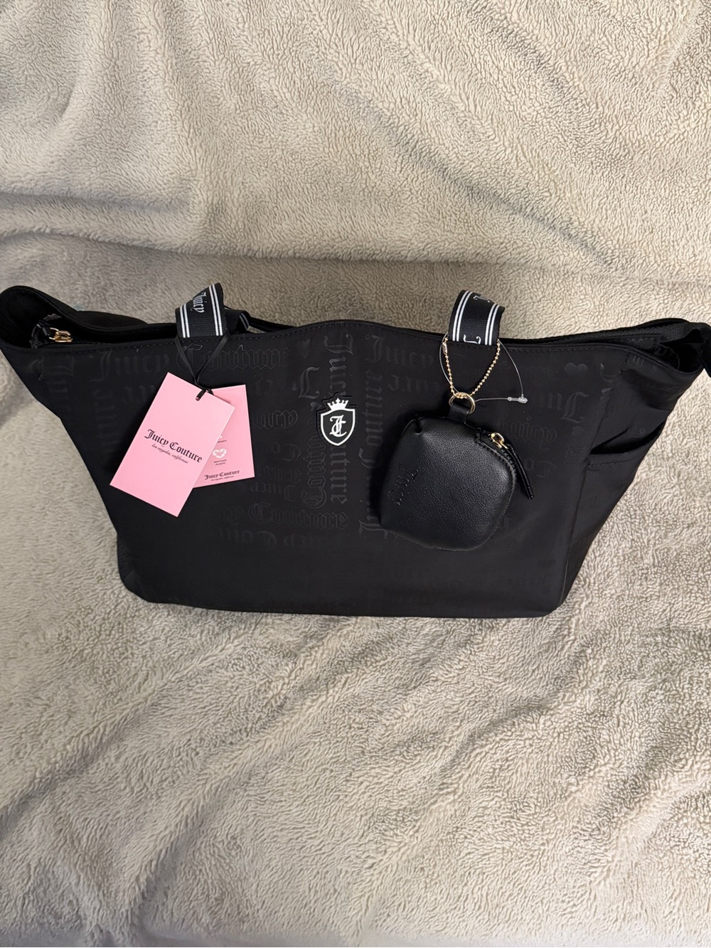 Juicy Couture Black Tote with Branded Handles and Coin Pouch
